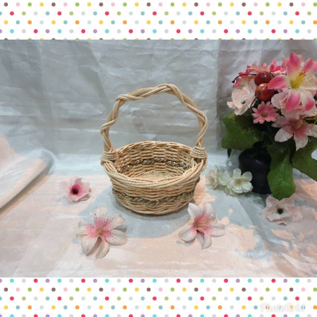 K49S Keranjang rotan bulat tangkai S 14x6cm hampers