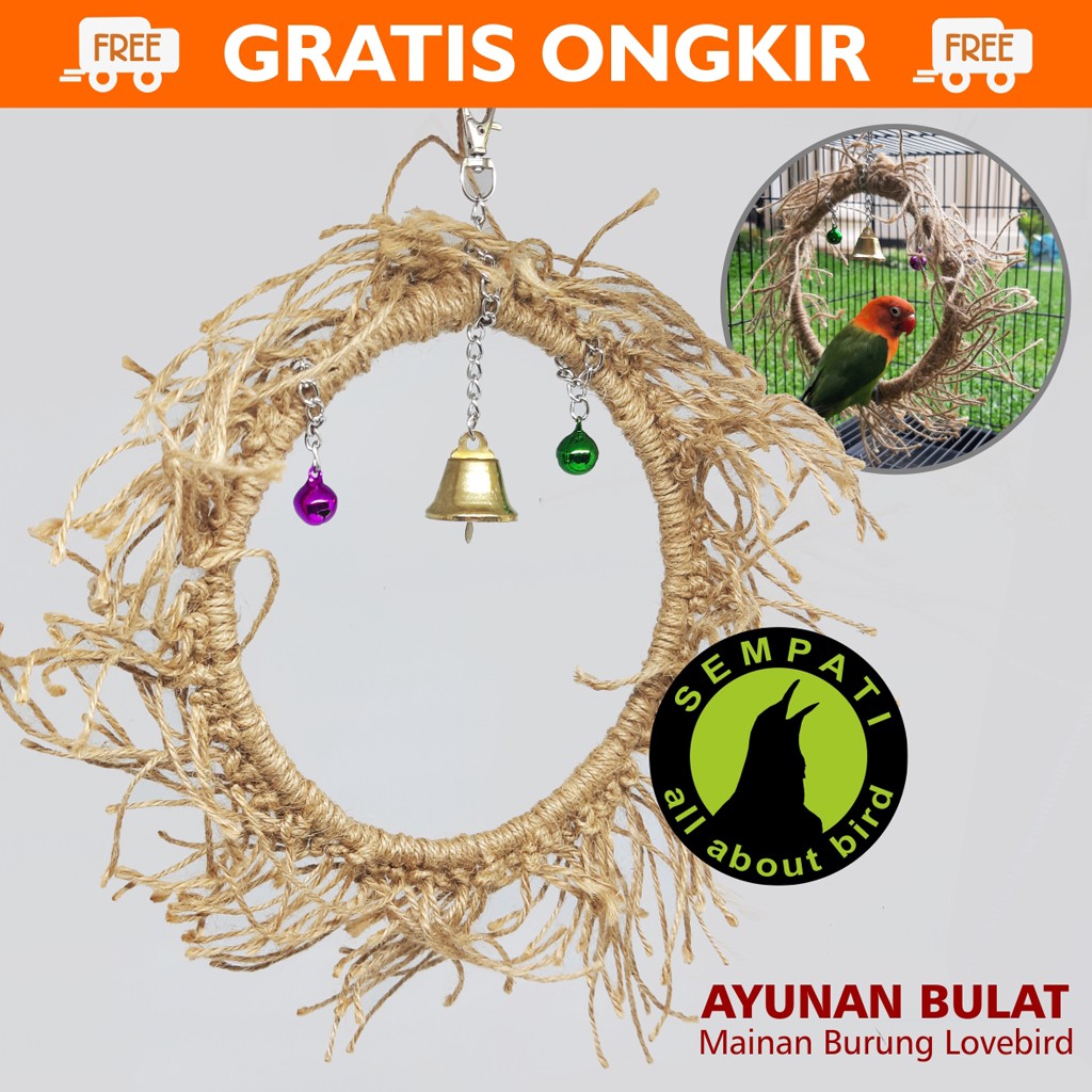 MAINAN BURUNG AYUNAN LONCENG TALI SERAT RING MAINAN