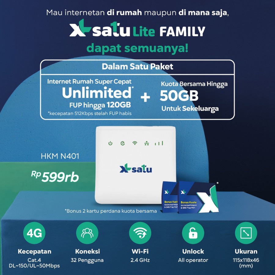 Jual Modem Wifi 4G XL Satu Lite Family HKM N401 UNLOCK Free 170GB XL Home Shopee Indonesia