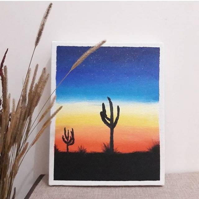 Jual Wall Art / Wall Decor / Gantungan Dinding / Lukisan Kaktus / Lukisan Sunset / Lukisan Senja Indonesia|Shopee Indonesia 640_X_640_jpg