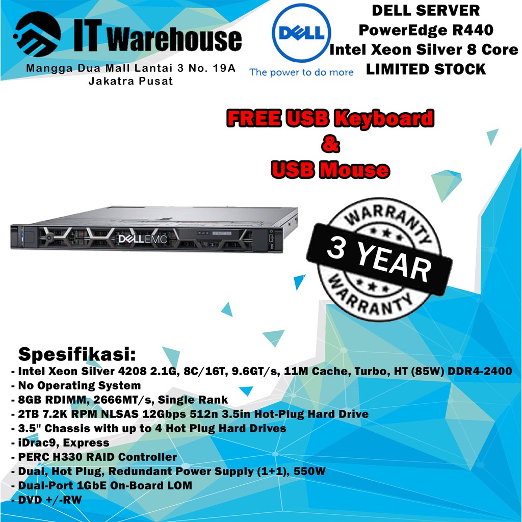 Jual Dell Server Poweredge R440 Intel Xeon Silver 8 Core Limited Stock | Shopee Indonesia