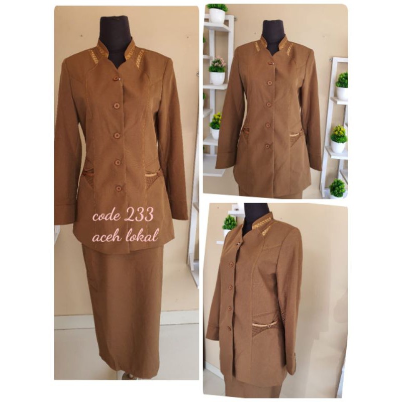 Jual Set Blazer Pakaian Dinas Kerja Wanita Pns Pemda Aceh Gelap Coklat Tua Bahan Lokal Guru, Muslimah | Shopee Indonesia