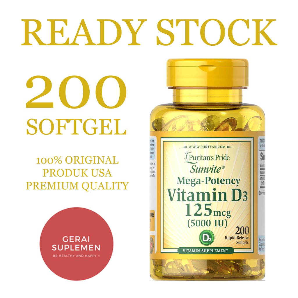 Vitamin D3 5000 IU 200 Softgel Puritan's Pride USA Shopee Indonesia