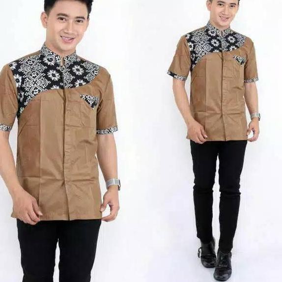 Jual Order>$Ick-511 Baju Koko Hem Kemeja Batik Pria Cowok Warna Coklat Muda Coklat Susu Nude Lengan Pe | Shopee Indonesia