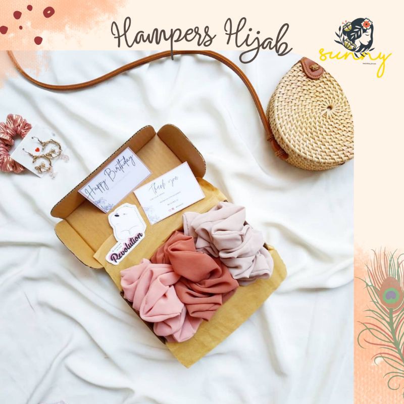 HAMPERS SCRUNCHIE 3PCS GIFT BOX UNIK RAMADHAN EID MUBARAK