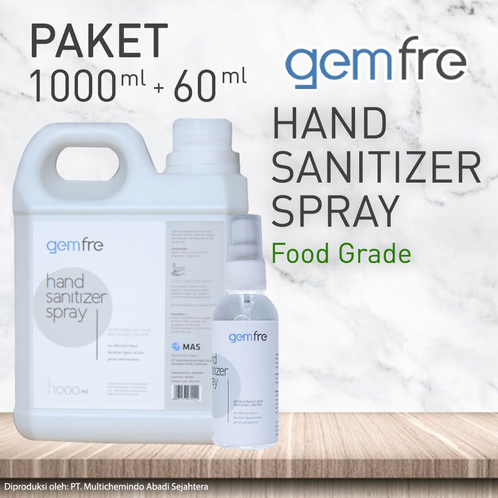 Paket Hand Sanitizer Cair Spray Food Grade 1 liter + 60 ml Refill