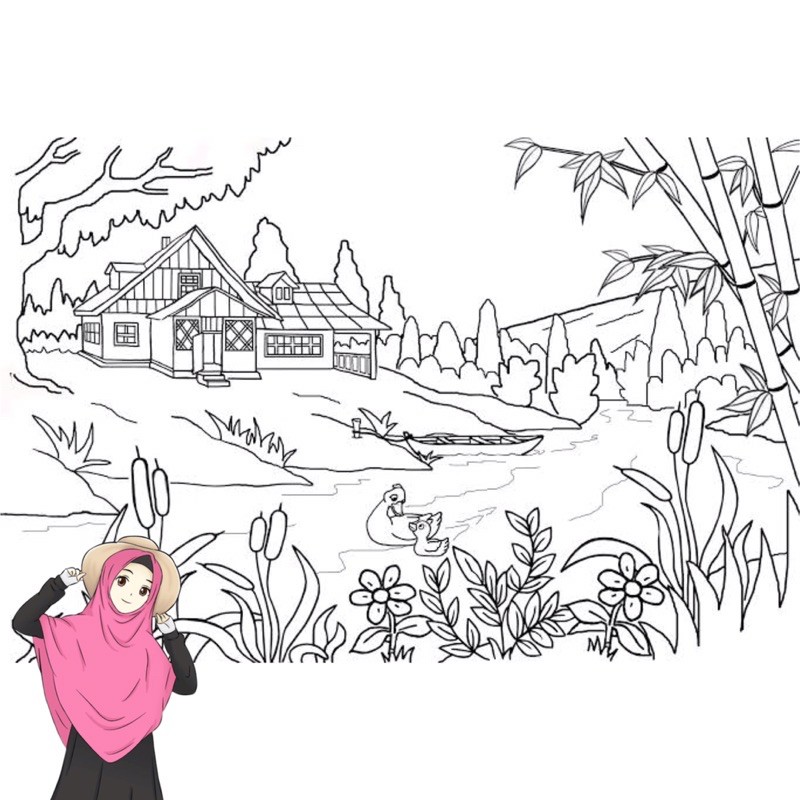 Jual Gambar Mewarnai Pemandangan Rumah Hutan & Desain Untuk Melatih Kecerdasan Anak-Anak Indonesia|Shopee Indonesia 800_X_800_jpg