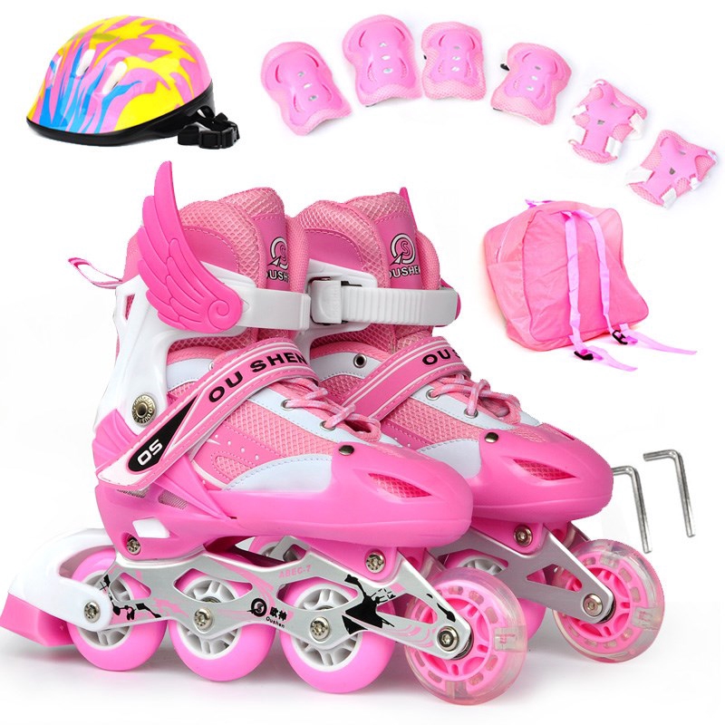 Anakanak sepatu roda pemula perempuan inline penggunaan ganda sepatu