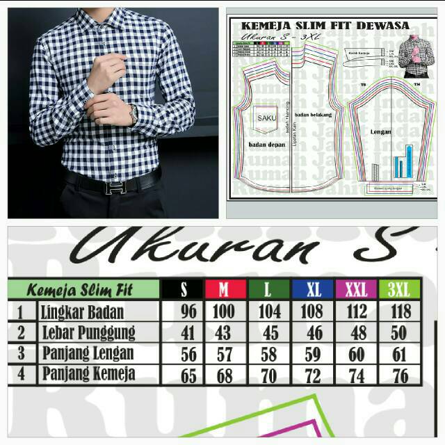 Pola baju KEMEJA PRIA MODEL SLIMFIT ukuran S - 3Xl | Shopee Indonesia