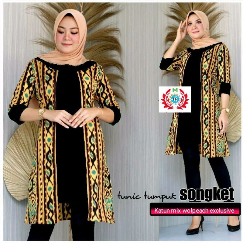 Jual Atasan wanita dewasa baju tunik batik tumpuk songket anggun dan  terbaru Indonesia|Shopee Indonesia
