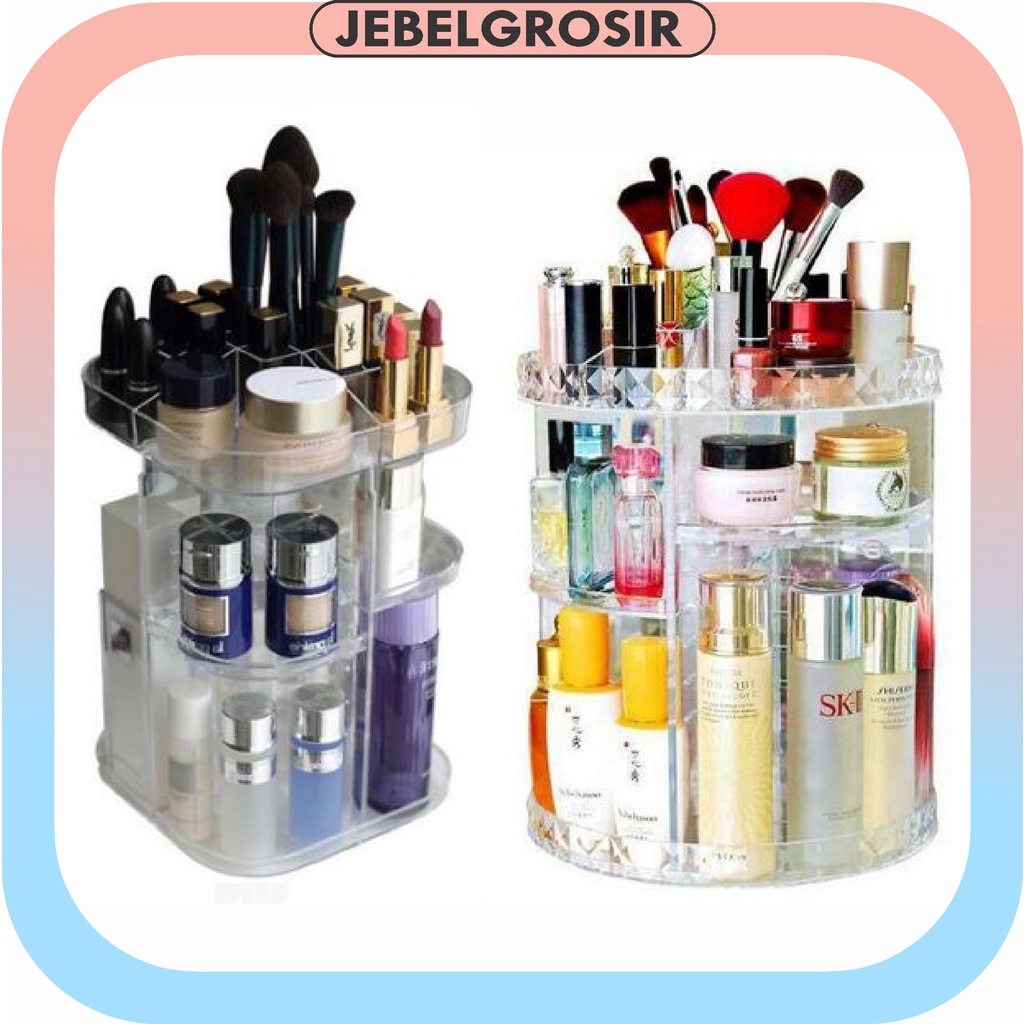 Jual Rak Kosmetik Acrylic Putar 360 Derajat Diamond / Polos Rak Make Up