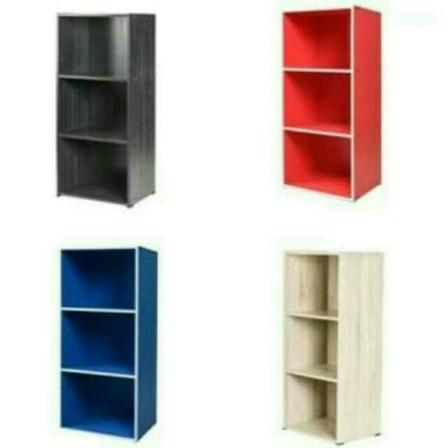 Rak lemari buku serbaguna susun 3 tingkat minimalis kayu