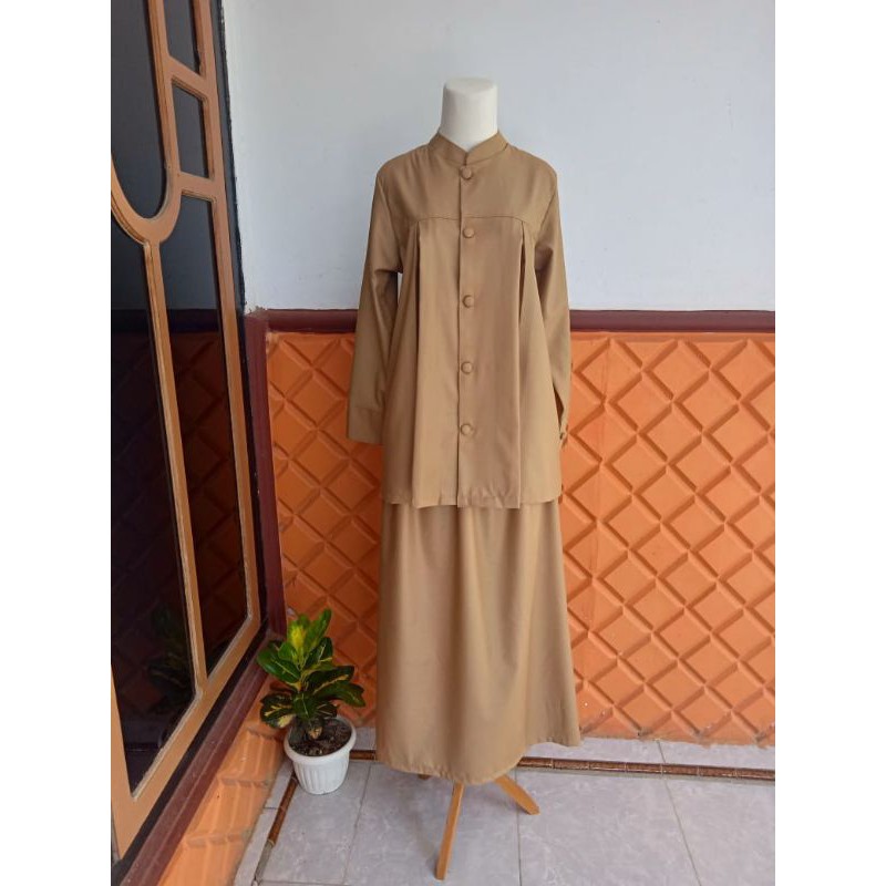 Seragam Pemda PNS Ibu Hamil Toyobo Khaki Setelan Adem Bumil Shopee