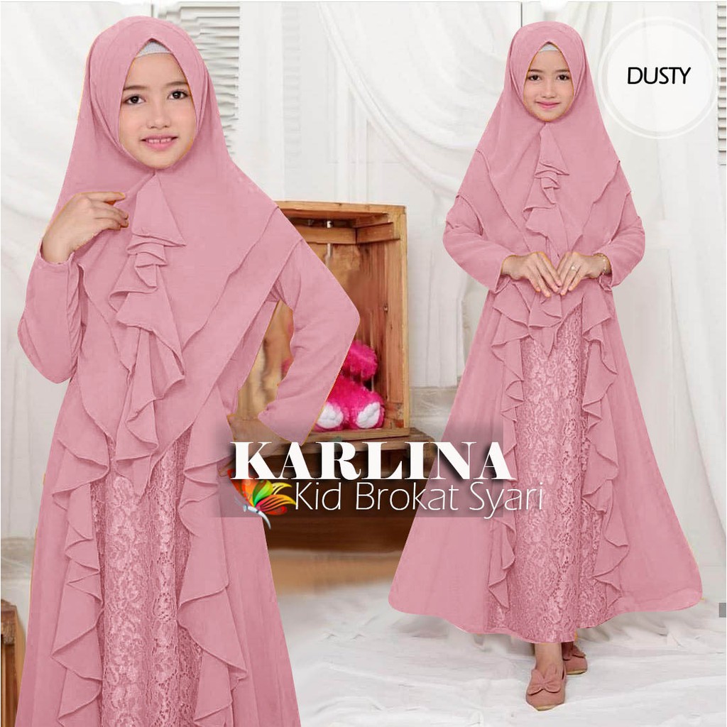 SYARI ANAK KARLINA 6 WARNA GAMIS SYARI ANAK BAHAN MOSCREPE DAN BRUKAT