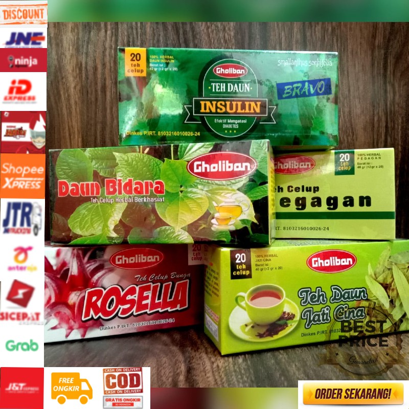 Teh Celup Bunga Rosella, Daun Bidara, Daun Jati Cina, Daun Pegagan,Daun