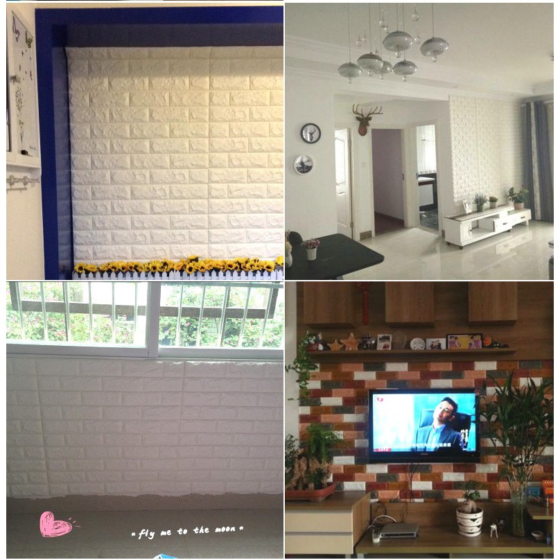 STICKER WALLPAPER DINDING 3D EMBOSSED MODEL BATA PUTIH 77x70cm