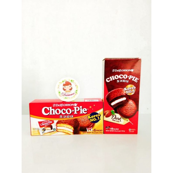Jual .coklat Delfi Orion Choco pie milk dark korea no 1 sekotak 180 gr