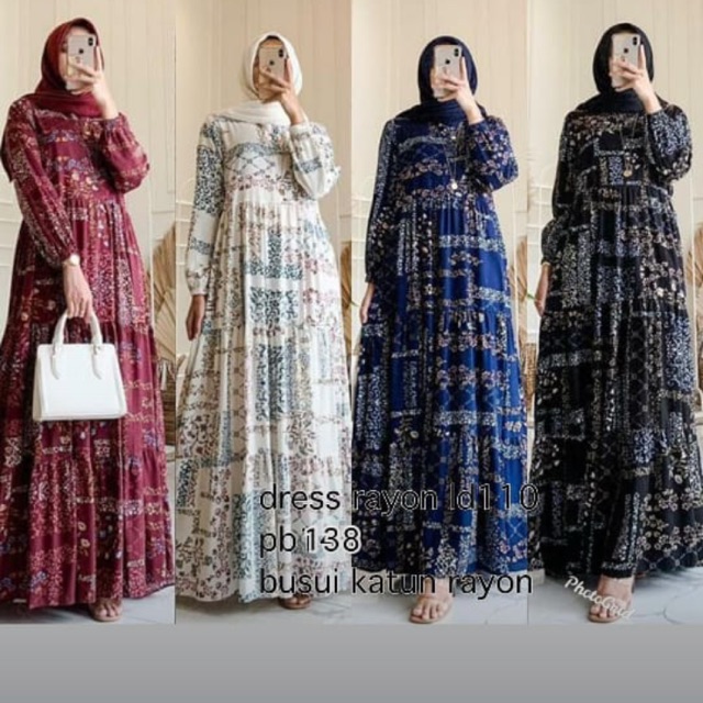 Gamis motif abstrak bunga rayon | Shopee Indonesia