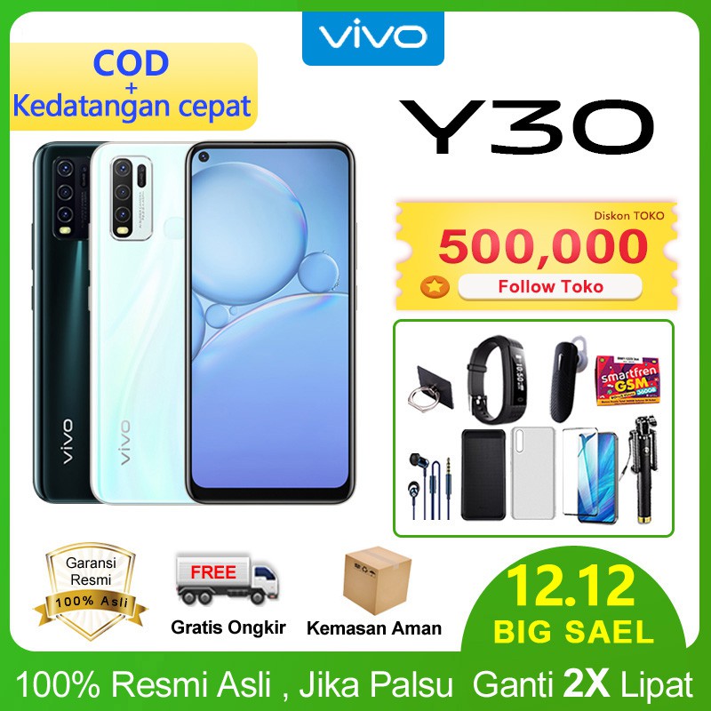 Vivo Y30 Y30i RAM 4GB ROM 128GB 64GB Garansi Resmi Original Handphone