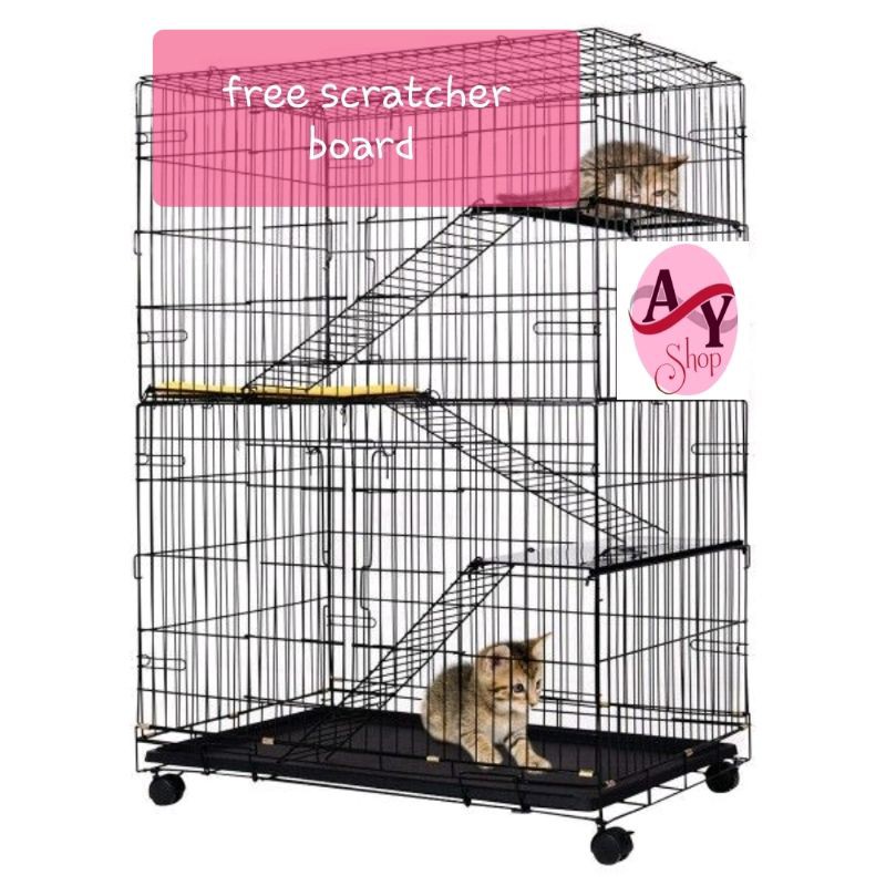kandang kucing tingkat 3 besi Lipat size L 92 x 62 x 45 Roda kaki