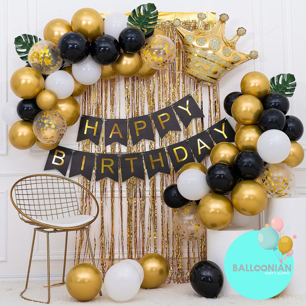 Jual KING BLACK GOLD CHAIN DEKORASI SET/DEKORASI ULANG TAHUN/BALON