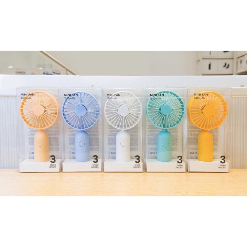 Jual MINI PORTABLE FAN / KIPAS ANGIN MINISO 6 warna 3speed 1200mAh