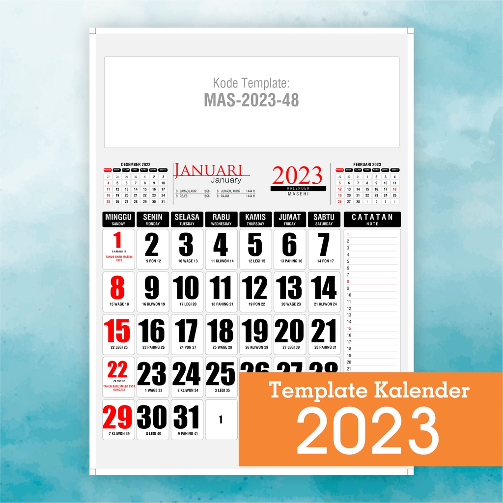 kalender rabobank 2023 Jual Template Kalender 2023, , Lengkap Dengan Kalender Jawa, Hijriyah 1444, China - Mas-2023-48 Indonesia|Shopee Indonesia