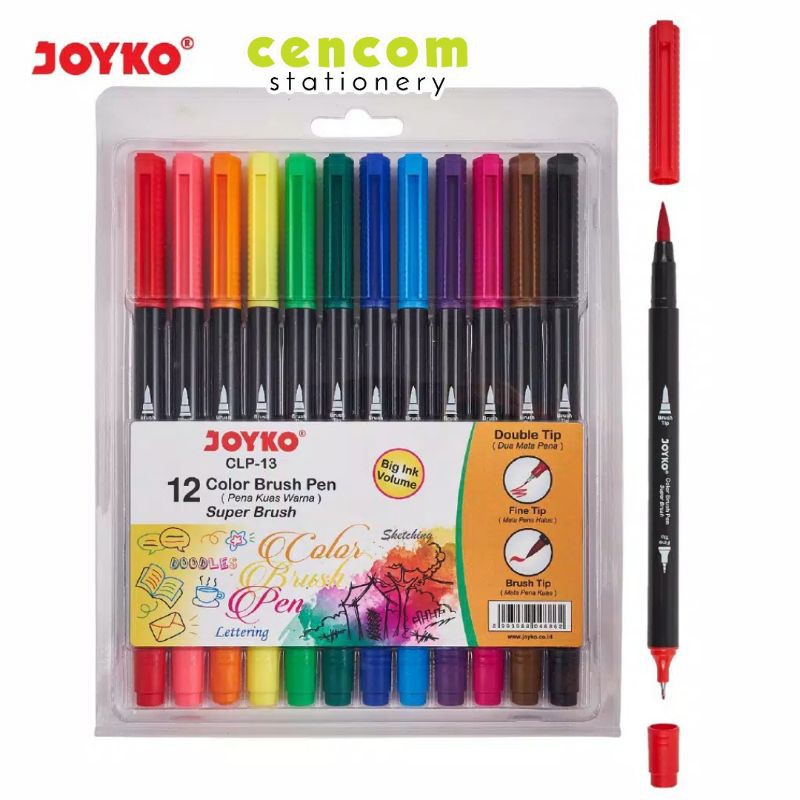 Joyko Brush Pen 12 Warna Brush + Fine Tip CLP13 SET