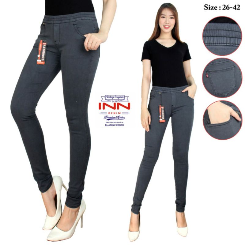 Celana Levis Denim INN Jegging Karet Legging Jeans Premium Ukuran besar Warna Medium Ready Stock