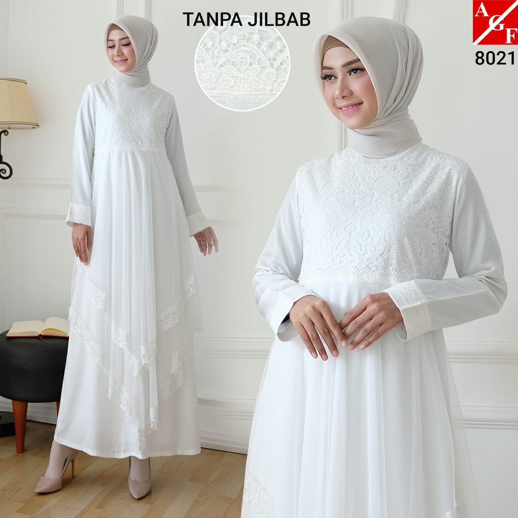 Agnes Baju Gamis Putih / Gamis Muslim / Baju Lebaran / Baju Busana