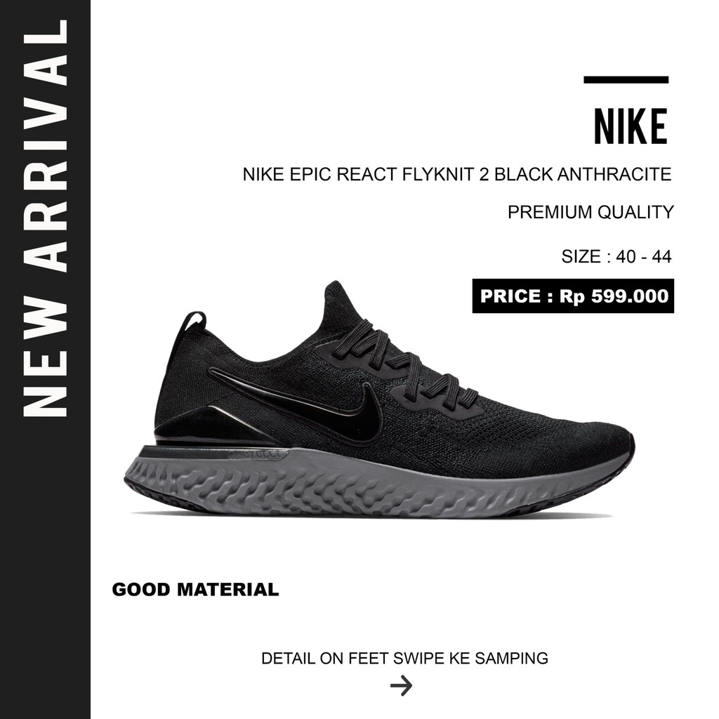 Jual Nike Epic React Flyknit 2 Black Anthracite Grey Premium Quality | Shopee Indonesia