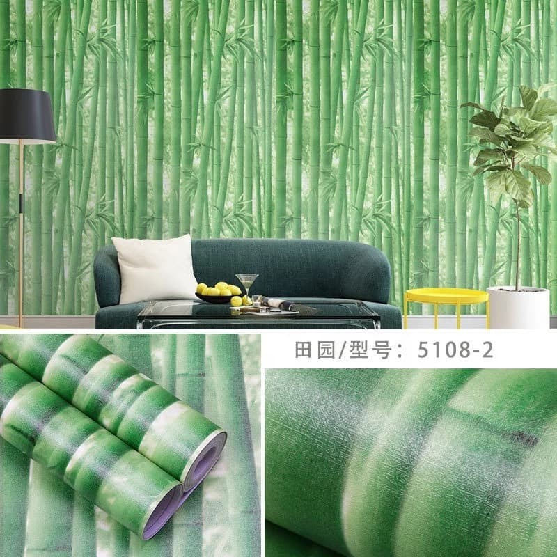 Jual Wallpaper Sticker Dinding Motif Bambu Hijau Tua Ukuran Panjang 10M