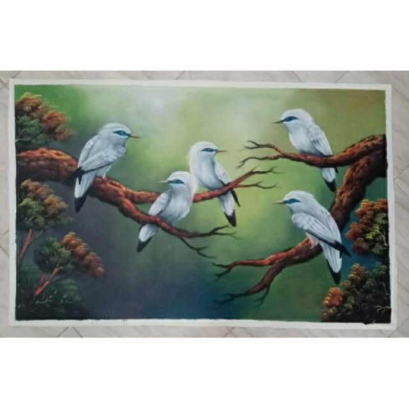 Jual Lukisan Pemandangan Dan Burung Jalak Bali Indonesia|Shopee Indonesia 800_X_800_jpg