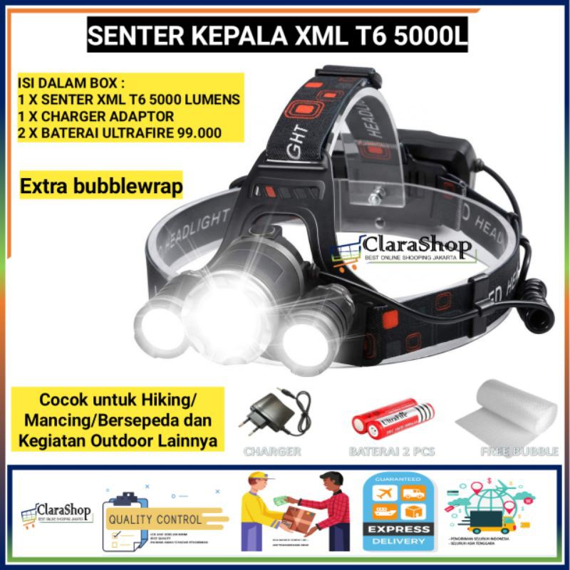 Senter Kepala Cas Led / Headlamp LED Cre XMLT6 5000 Lumens Super