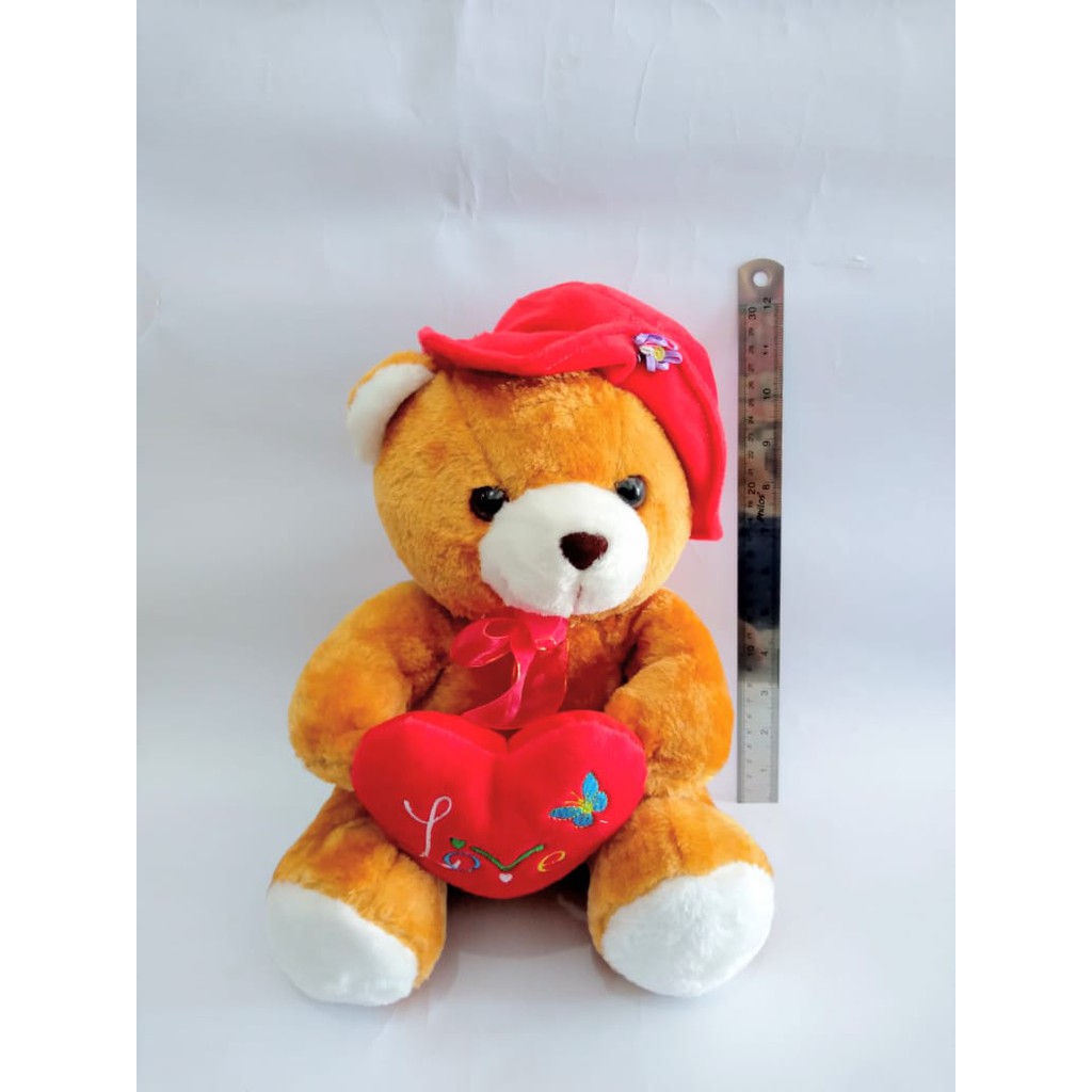 Boneka Teddy Bear Sweet Love Cokelat 30cm Boneka Beruang Cokelat Topi