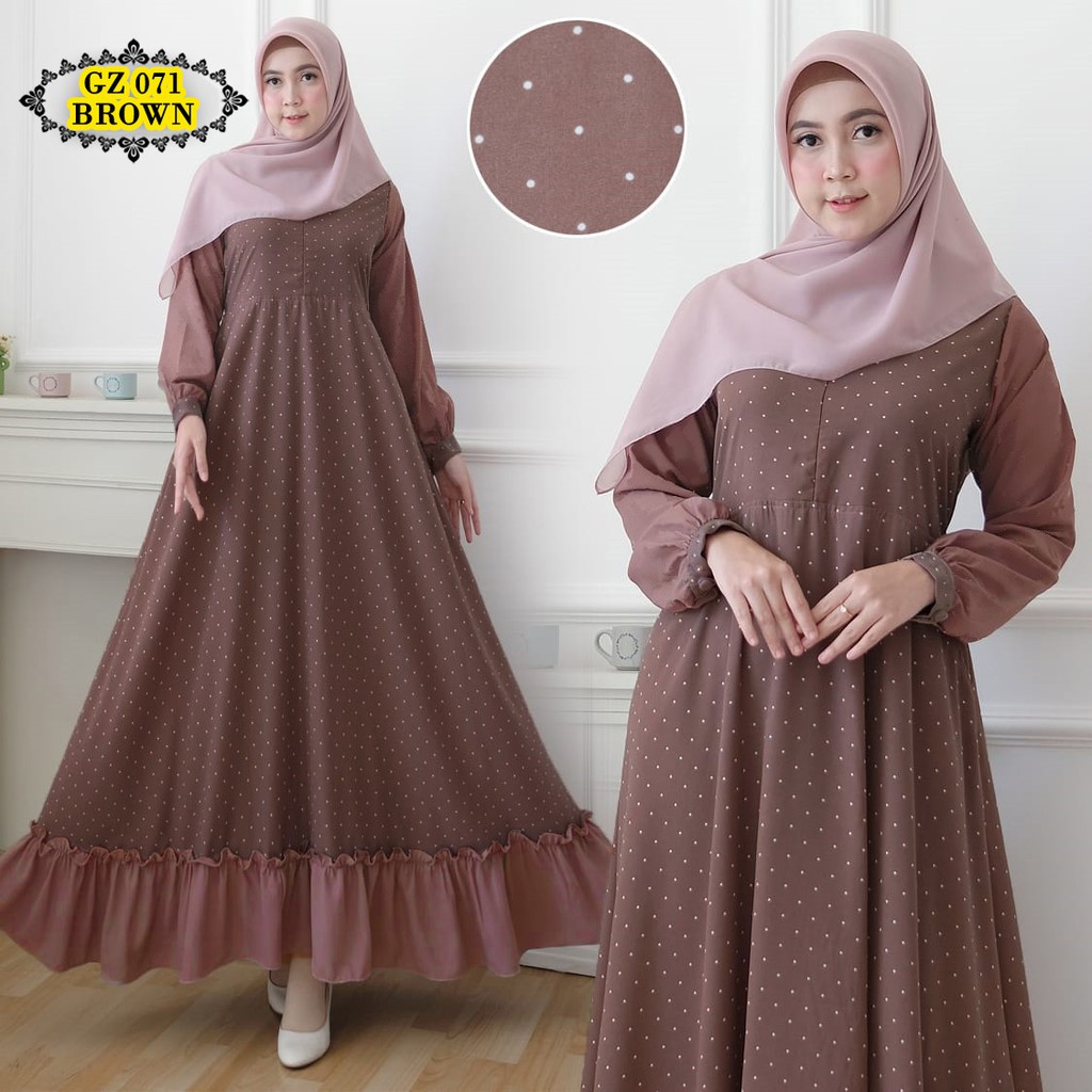 Jual Gamis Wolfis Gz071 Brown/ Gamis Polkadot Coklat/ Gamis Coklat | Shopee Indonesia