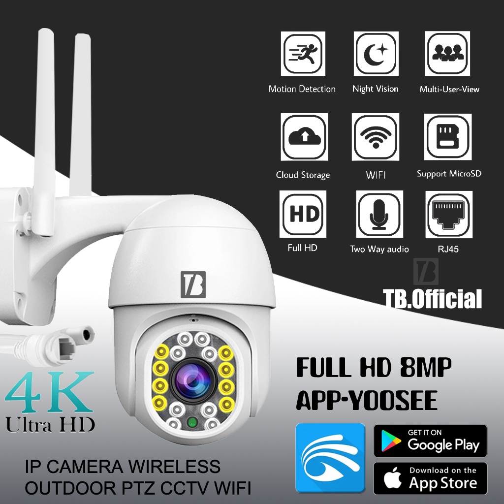 Jual 8Mp 4K Wifi Ip Camera 5X Digital Zoom Outdoor Cctv Security Auto Tracking Ai Human Detect Cloud 1080P 5Mp Wireless Ptz Camera | Shopee Indonesia