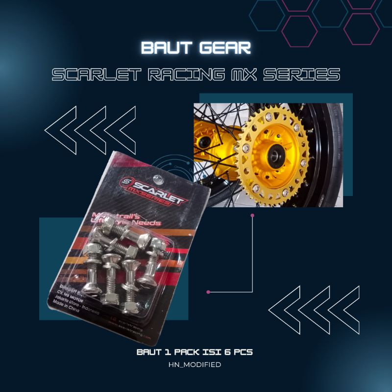 Jual BAUT STAINLIS GEAR BELAKANG SCARLET RACING KLX CRF WR155 ISI 6 PCS