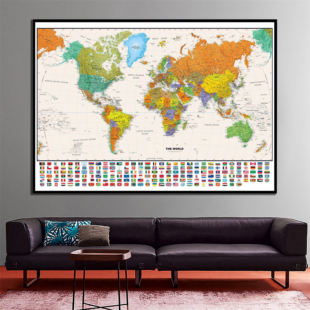 World Map Educational Map Large Poster Prints Wall Hanging Art