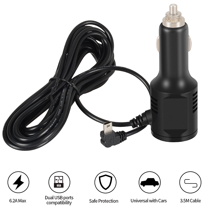 3.5M 5V 3.5A Curved Mini USB Car Charger with 2 USB Port for Car DVR