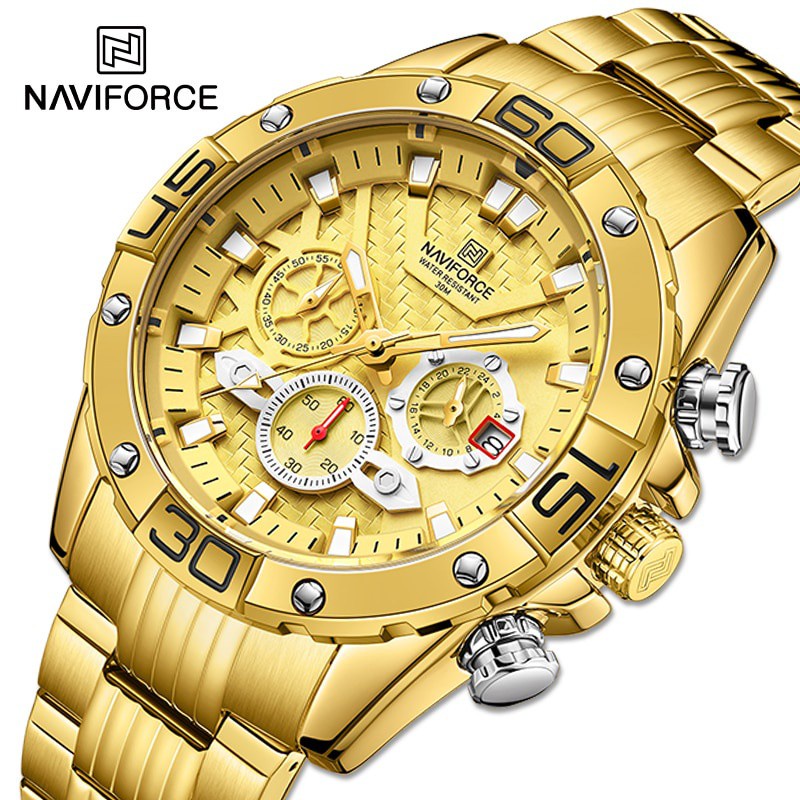 NAVIFORCE Men's Watches 2021 Luxury Gold Business Classic Quartz Clock