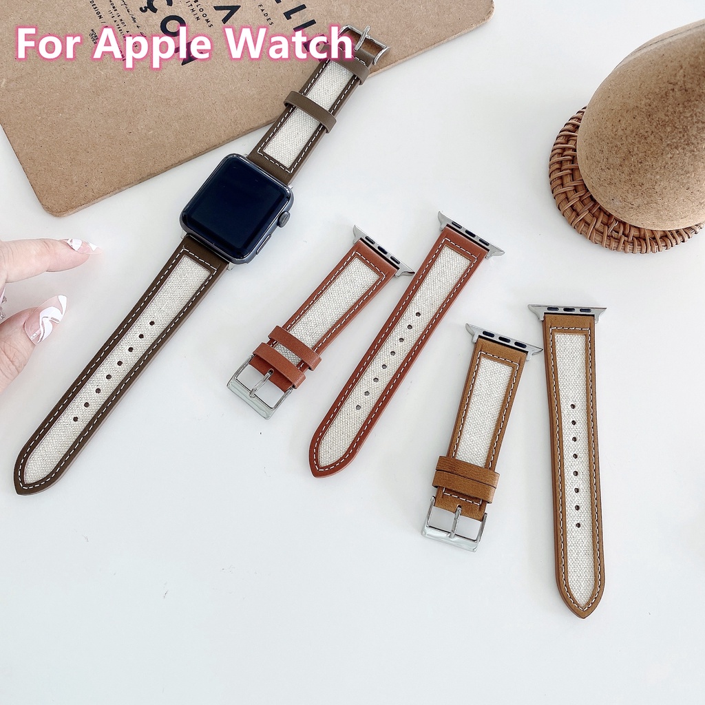 Leather Canvas Apple Watch Strap for iWatch 40mm 44mm 41mm 45mm for