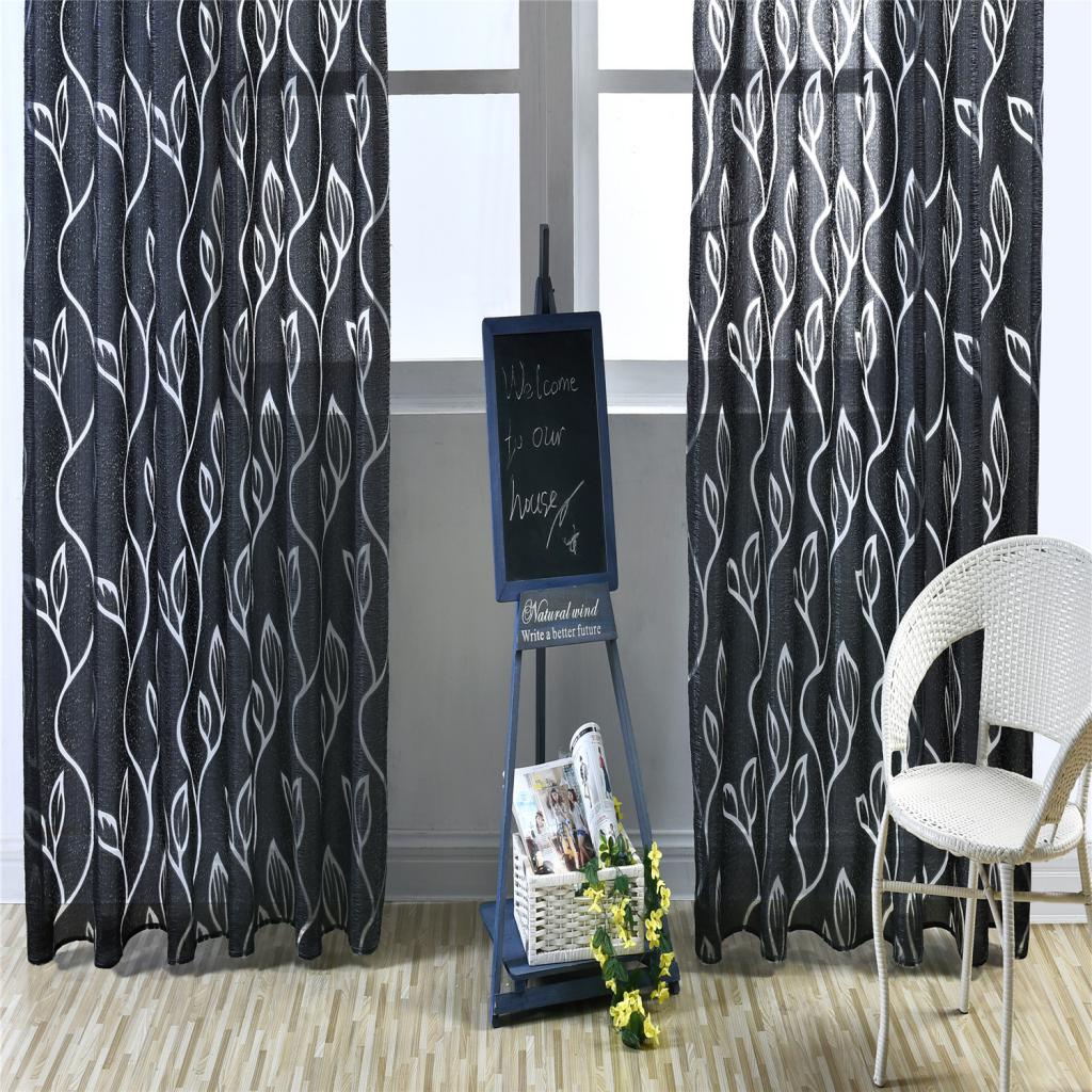 Jacquard Leaf Curtain Drape Blind Gauze Curtain Door Room Divider Semi