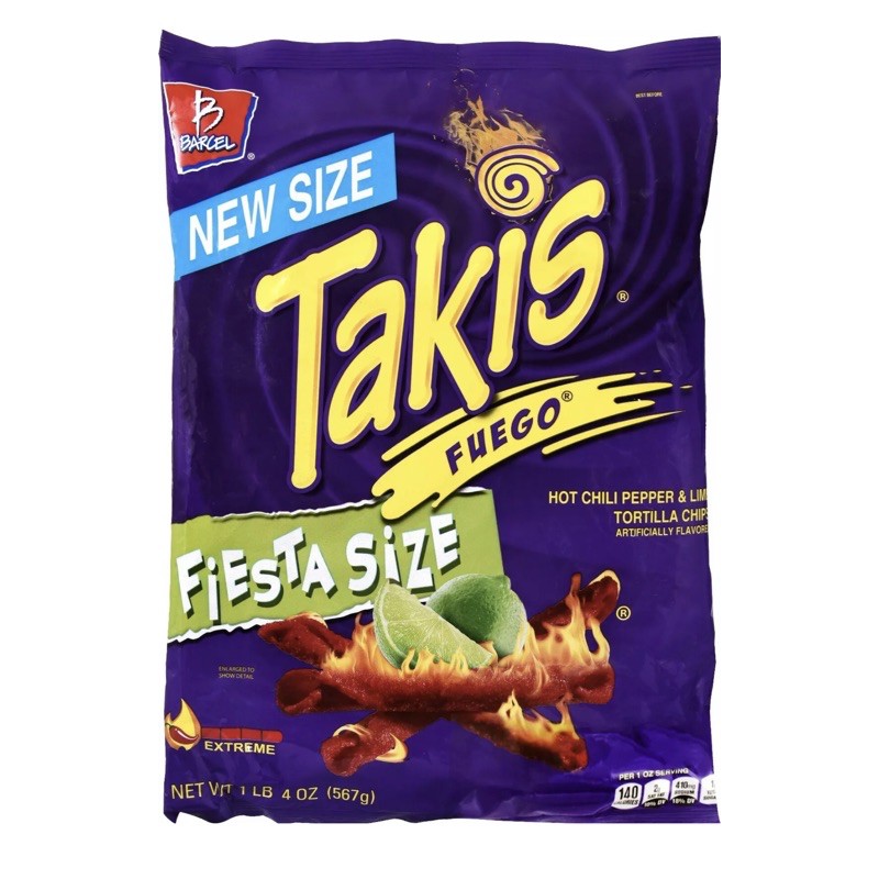 TAKIS FUEGO Hot Chili Pepper & Lime Tortilla Chips 4 PACK 113 gr