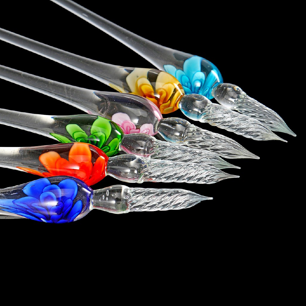 OE Crystal Glass Dip Pen Set Noncarbon Ink Fountain Signature Writing