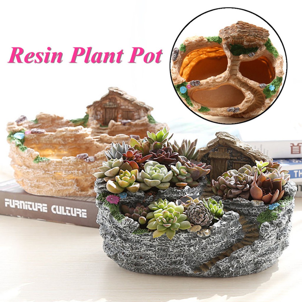Resin Garden Flower Planter Herb Cactus Succulent Plant Pot Box Home