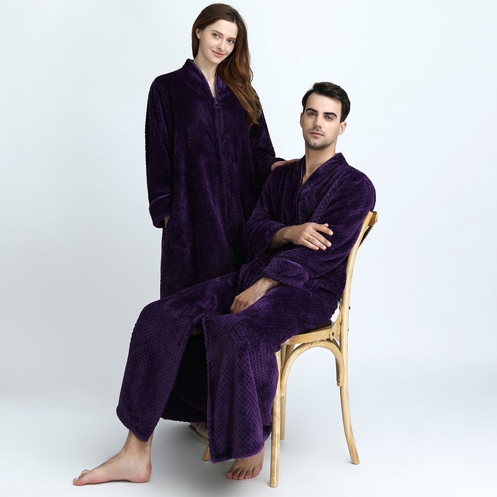 Mens Plush Fleece Robe Warm Soft Shawl Bathrobe Coat Pajamas Spa Bath