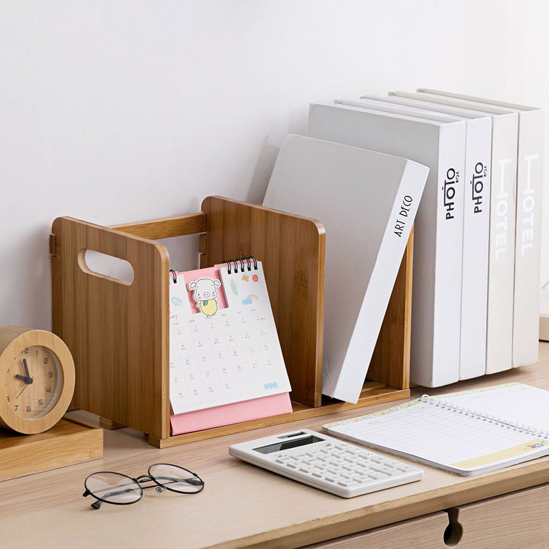 Jujiajia Bamboo Retractable Book Storage Rack Desk Bookshelf Student