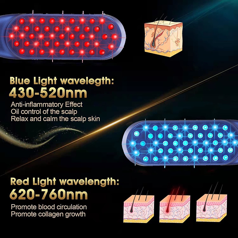 EMS Vibration Head Massage Comb Electric Laser RF Red Blue Light Hair