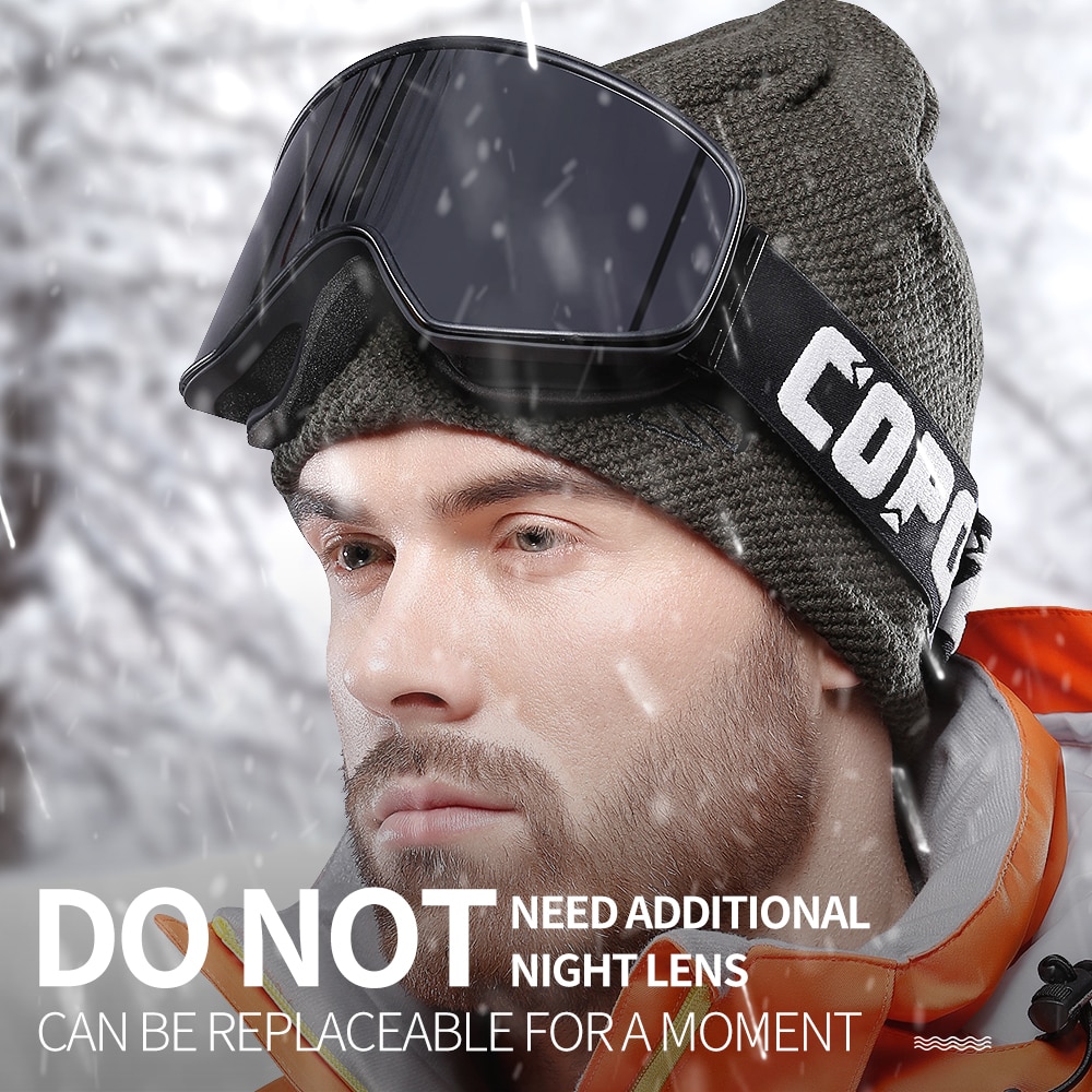 COPOZZ Ski Goggles 2 in 1 with DualUse Lens for Night Skiing